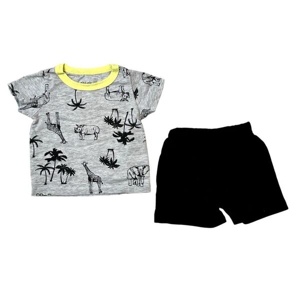 Chick Pea Safari Animals Shorts Outfit Gray Black 3-6 months Baby Infant Boy - Picture 1 of 9